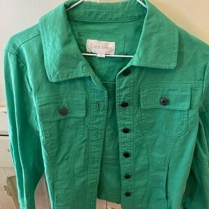 erin london Teal Green Button-Front Jean Jacket
